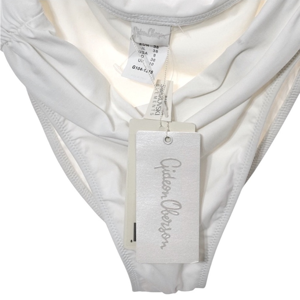 Gideon Oberson High Wasted Ivory Ruched Side Fold Over Bikini Bottom, Sz 8